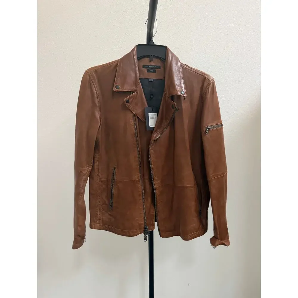 New John Varvatos brown antique  leather jacket size S $798